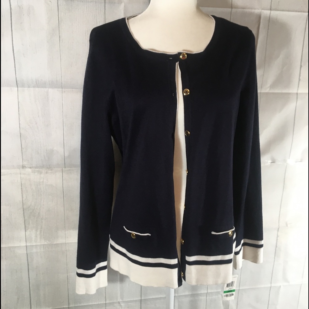 Karen Scott lightweight navy blue cardigan Lg
